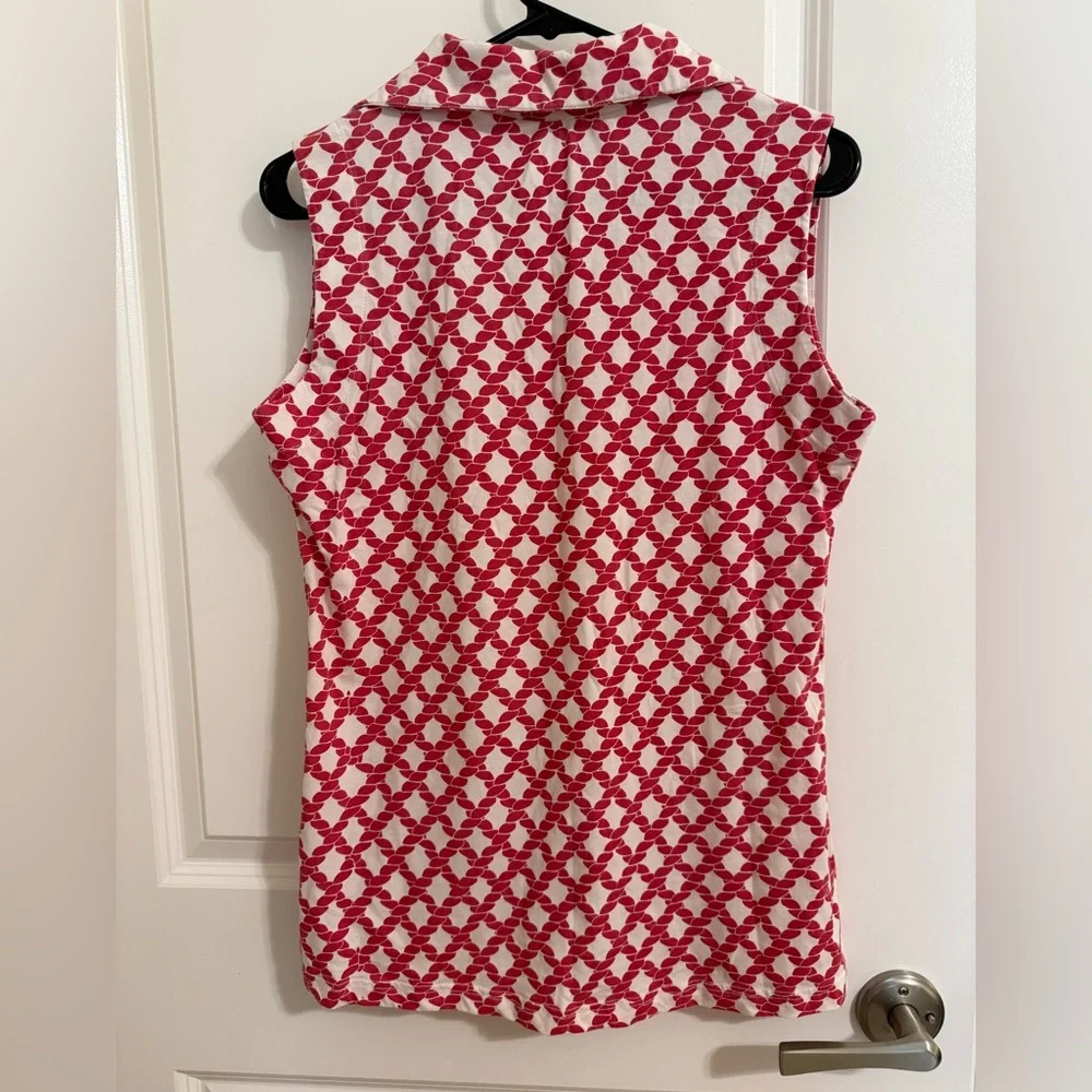 NWOT Stylish Sleeveless Blouse with Red and White Pattern